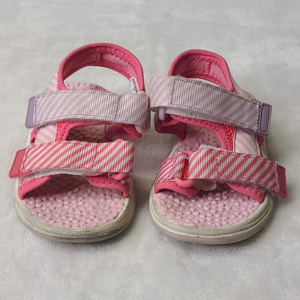 Wonder Nation Toddler Pink Striped Open Toe Sandals Adjustable Straps Size 4 - Picture 7 of 7
